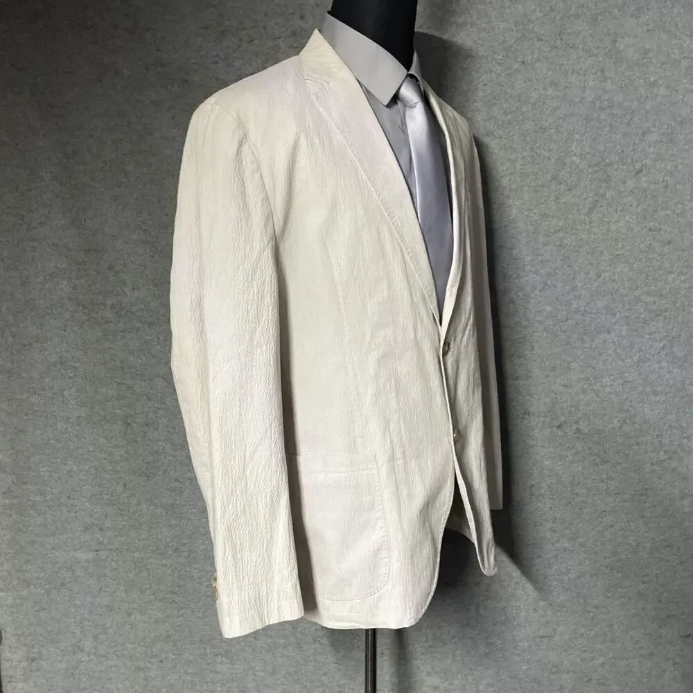 Joseph Abboud Mens XXL Cream Seersucker Sport Coat Blazer Cotton Stretch 2 Btn